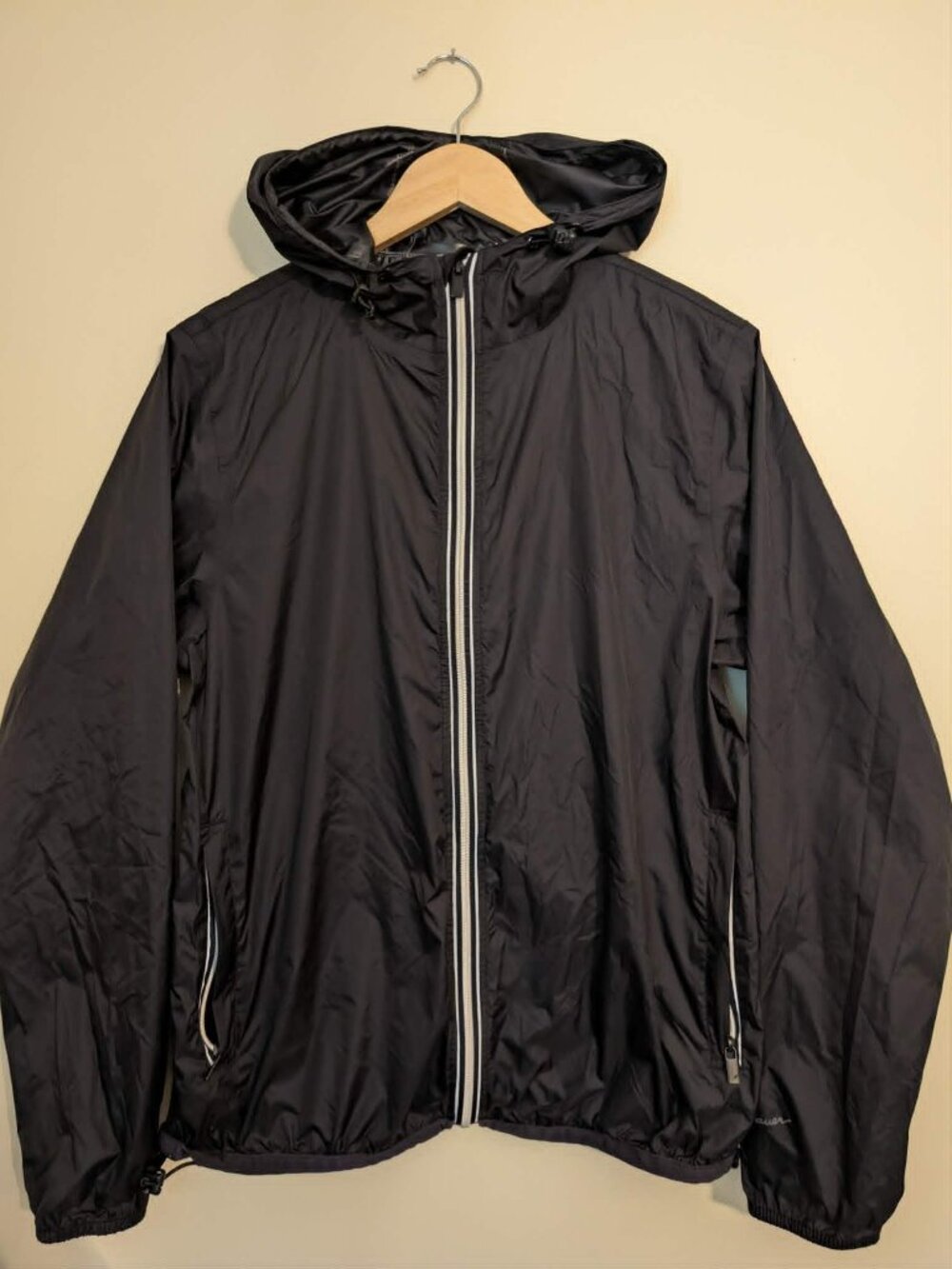 Black Eddie Bauer Black Packable Hooded Windbreaker Jacket Size Medium